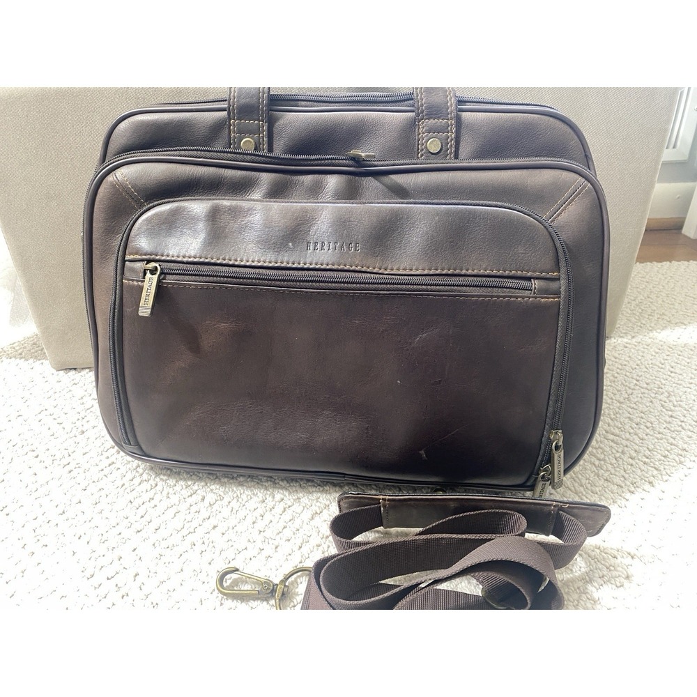 Genuine Leather Dark Brown Briefcase Laptop Messenger Bag Heritage EZ Scan
